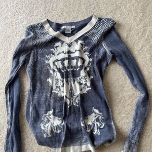 CAbi Blue and White Crown Sweater
